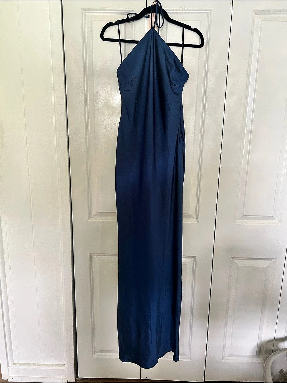 Lulus Legacy Open-Back Halter Neck Maxi Dress Blue Large